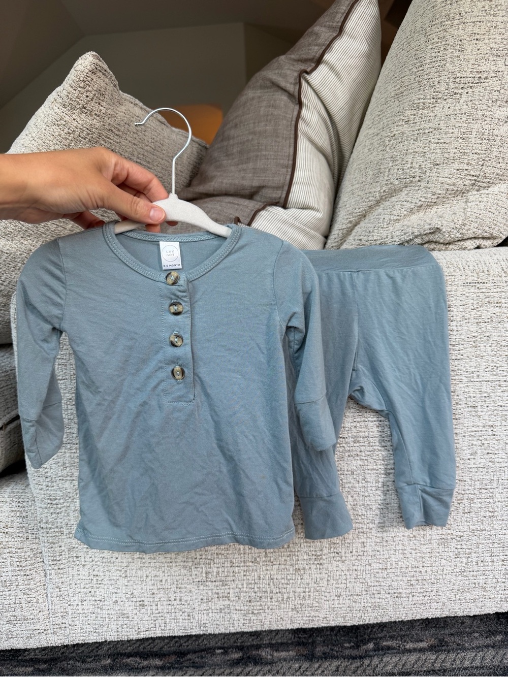 Lou Lou & Company Long Sleeve Henley Top and Pants Set - Dusty Blue